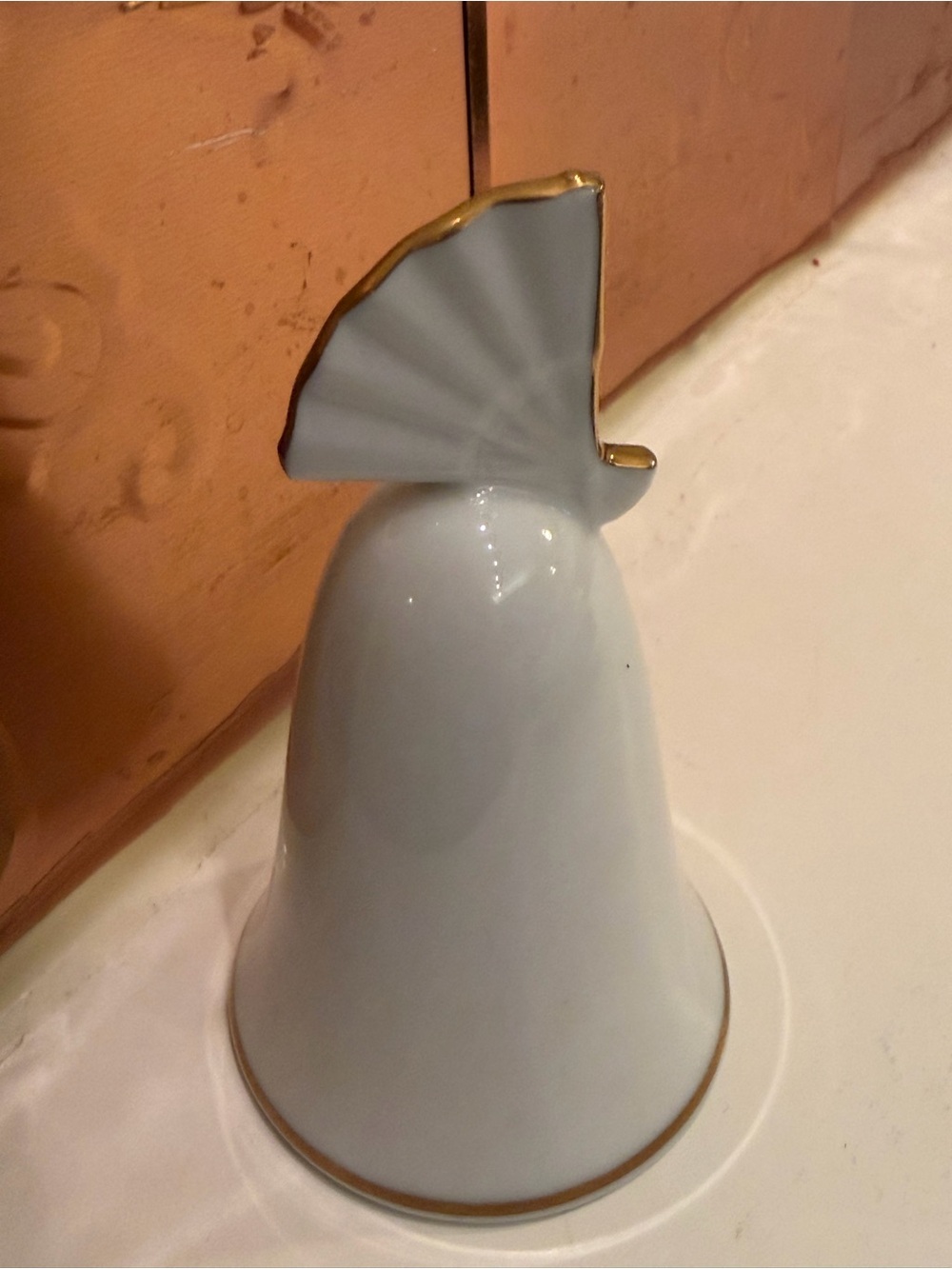 Vintage Noritake White Porcelain Fan Handle Bell with Gold Trim